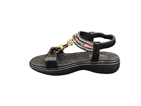 Ventes 67908Z Bilekten Lastikli Ortopedik Taş İşlemeli 4cm Topuk Boyu Günlük Kadın Şık Sandalet