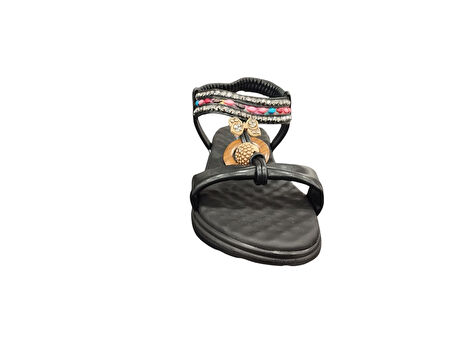 Ventes 67908Z Bilekten Lastikli Ortopedik Taş İşlemeli 4cm Topuk Boyu Günlük Kadın Şık Sandalet