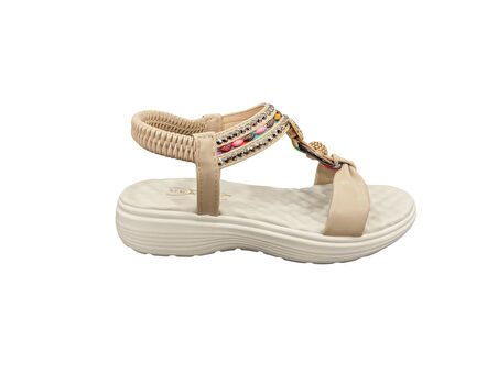 Ventes 67908Z Bilekten Lastikli Ortopedik Taş İşlemeli 4cm Topuk Boyu Günlük Kadın Şık Sandalet