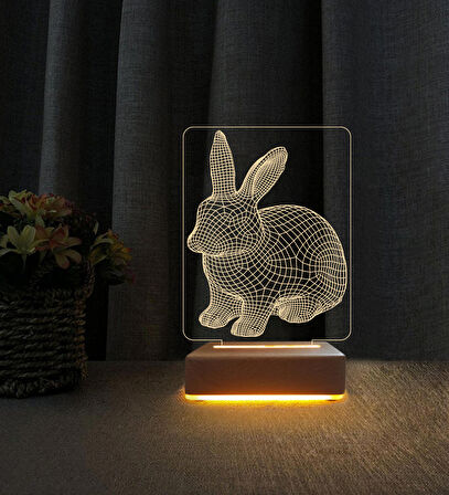 Tavşan  Tasarımlı Lamba  3d Led Masa Lambası Doğum Günü  Hediyesi Lamba