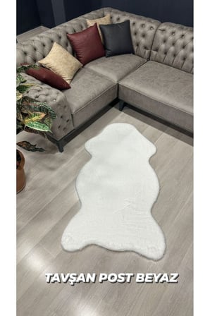 Aries Home Tavşan Tüyü Beyaz Yumuşak Makinede Yıkanabilir Kaymaz Ve Toplanmaz Süet Taban Post Halı
