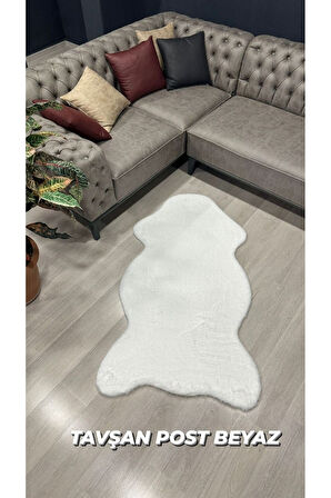 Aries Home Tavşan Tüyü Beyaz Yumuşak Makinede Yıkanabilir Kaymaz Ve Toplanmaz Süet Taban Post Halı