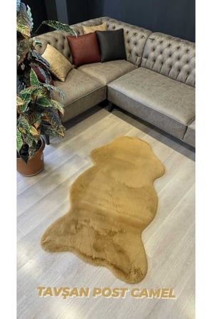 Aries Home Tavşan Tüyü Camel Yumuşak Makinede Yıkanabilir Kaymaz Ve Toplanmaz Süet Taban Post Halı
