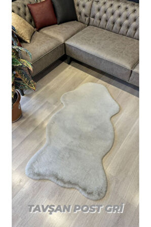 Aries Home Tavşan Tüyü Gri Yumuşak Makinada Yıkanabilir Kaymaz Ve Toplanmaz Süet Taban Post Halı