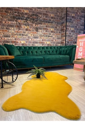 Aries Home Tavşan Tüyü Hardal Yumuşak Makinede Yıkanabilir Kaymaz Ve Toplanmaz Süet Taban Post Halı