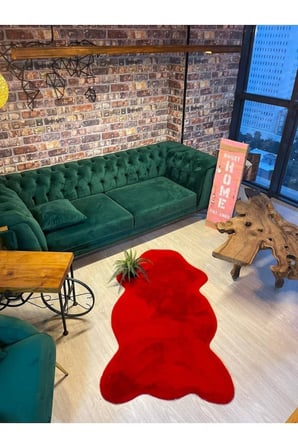 Aries Home Tavşan Tüyü Kırmızı Yumuşak Makinede Yıkanabilir Kaymaz Ve Toplanmaz Süet Taban Post Halı