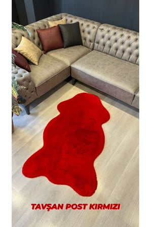 Aries Home Tavşan Tüyü Kırmızı Yumuşak Makinede Yıkanabilir Kaymaz Ve Toplanmaz Süet Taban Post Halı