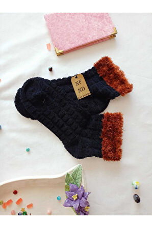 2 ÇİFT TAY TÜYÜ TERS HAVLU PATİK ÇORABI KABARTMALI KOKULU YILBAŞI HEDİYE LACİVER TURUNCU ÇORAP 36-40