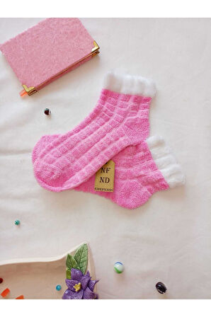 2 ÇİFT TAY TÜYÜ TERS HAVLU PATİK ÇORABI KABARTMALI KOKULU YILBAŞI HEDİYE PEMBE SİYAH ÇORAP 36-40