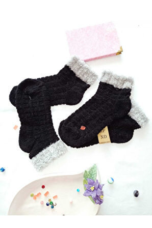 2 ÇİFT TAY TÜYÜ TERS HAVLU PATİK ÇORABI KABARTMALI KOKULU YILBAŞI HEDİYE SİYAHGRİ PEMBE ÇORAP 36-40