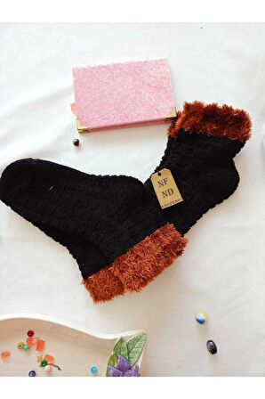 2 ÇİFT TAY TÜYÜ TERS HAVLU PATİK ÇORABI KABARTMALI KOKULU YILBAŞI HEDİYE SİYAH TURUNCU ÇORAP 36-40