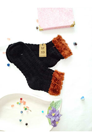 2 ÇİFT TAY TÜYÜ TERS HAVLU PATİK ÇORABI KABARTMALI KOKULU YILBAŞI HEDİYE SİYAH TURUNCU ÇORAP 36-40