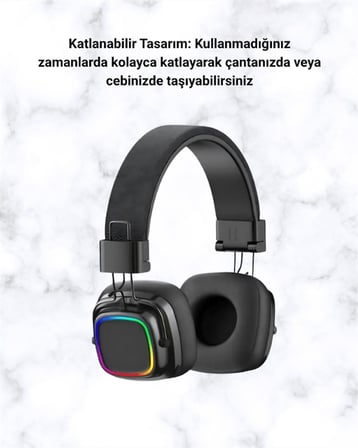 RGB Işıklı Katlanabilir Bluetooth 5.3 Kulak Üstü Kulaklık
