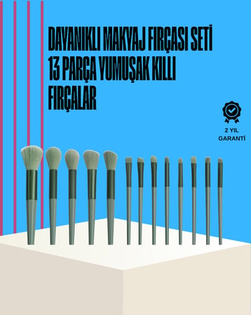 Taşınabilir Ergonomik Yapılı 13 Adet Fiber Kıllı Yüz ve Göz Makyaj Fırçası Seti