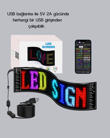 RGB LED Panel – Mobil Uyumlu, Yazı ve GIF Destekli, USB Bağlantılı Dekoratif Ekran