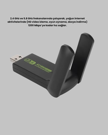 Ultratekno Dual Band WiFi Adaptör – 1200 Mbps, USB 3.0, Çift Antenli, Geniş Kapsama Alanı ve Yüksek 