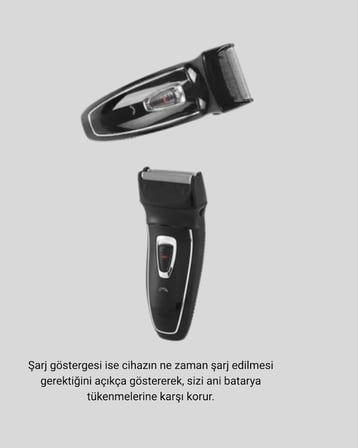 Kablosuz Tıraş Makinesi Çift Başlıklı Kuru Tıraş Fo Başlık Şarj Göstergeli