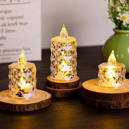 Led Mum faf Kristal LED Mum Pilli Alevsiz Çay Mumu Düğün Doğum Günü Ortam Işığı Midi