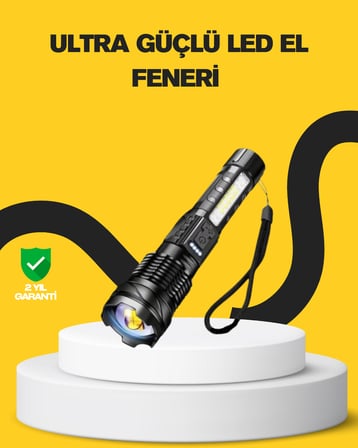 Şarjlı El Feneri Yüksek Işık Gücü Uzun Menzil