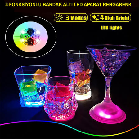 Renkli LED Işıklı Bardak Altlığı  Dekoratif (12 Adet, Pilli)