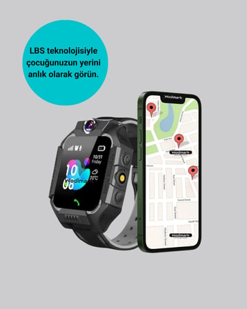 S10 Siyah Akıllı Çocuk Saati Konum Takip ve Güvenlik Özellikli