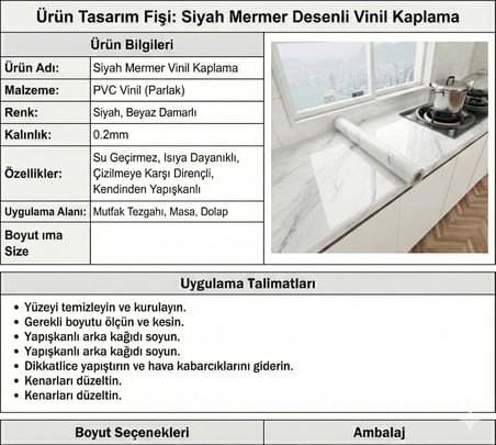Beyaz Mermer Desenli Yapışkanlı Tezgah Fosu (3 mt.x 60 cm)