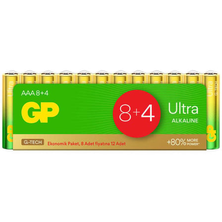 GP Ultra Alkalin AAA İnce Kalem Pil 12'li Paket
