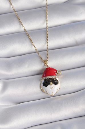 316L Çelik Gold Renk Zincir Zirkon Taşlı Yılbaşı Temalı Noel Baba Figür Kadın Ke