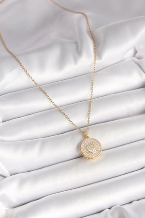 316L Çelik Gold Renk Zincir Madalyon Zirkon Taşlı Kalp Model Kadın Ke