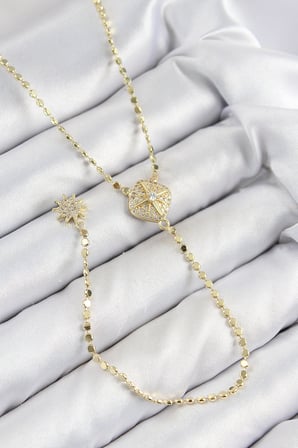 Pirinç Zirkon Taşlı Ezme Zincirli Madalyon Model Gold Renk Y Ke