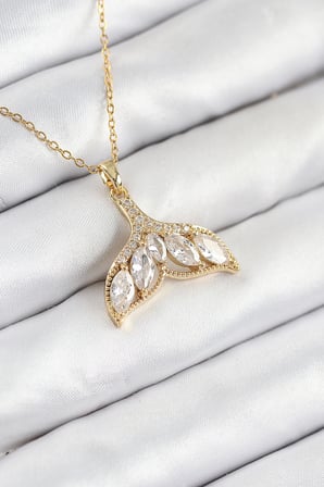 316L Çelik Zirkon Taşlı Balık Kuyruğu Model Gold Renk Kadın Ke