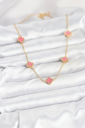 316L Çelik Zincir Gold Renk Pembe Baby Boy Yonca Kadın Ke