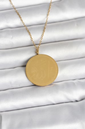 316L Çelik Gold Renk Ayetel Kürsi ve Allah Yazılı Ke