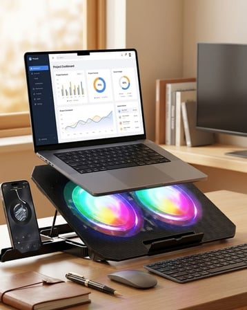 RGB Işıklı Laptop Soğutucu Stand Çift Fanlı Sessiz Çalışan Ayarlanabilir