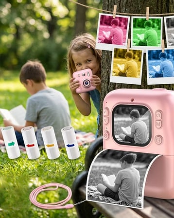 Çocuk Dijital Fotoğraf Makinesi Anında Baskı ve HD Video Kayıt Özellikli 5 kalem ve 4 rulo kağıt hed