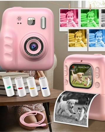 Çocuk Dijital Fotoğraf Makinesi Anında Baskı ve HD Video Kayıt Özellikli 5 kalem ve 4 rulo kağıt hed