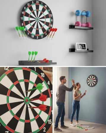 15 İnç Dart Tahtası 4 Metal Uçlu Dart Oku Dayanıklı Ahşap Gövde