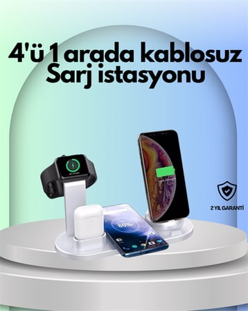 4 Cihazı Aynı Anda Şarj Edebilen Kablosuz Şarj İstasyonu – Çok Yönlü ve Pratik Tasarım