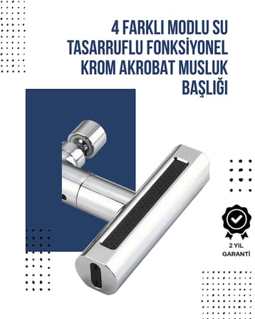 Çok Fonksiyonlu Musluk Başlığı | 4 Su Modu | Geniş Uyumlu Adaptör Seti | Mutfak ve Banyo Uyumlu