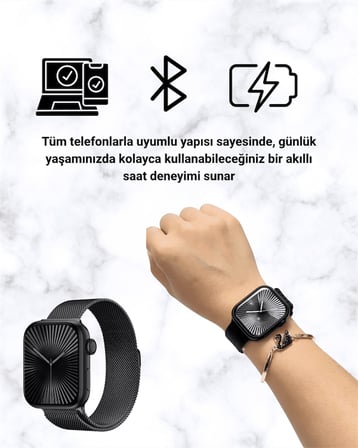 Mini Series 10 Akıllı Saat | 3 Kordon + Bileklik Hediyeli, Tüm Telefonlarla Uyumlu