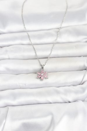 316L Çelik Zincir Gümüş Renk Pembe Zirkon Taşlı Lotus Model Kadın Ke