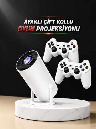 Projeksiyon Cihazı Video Oyun Konsolu Projektör Taşınabilir Ayaklı Çift Kollu 4K Çözünürlüklü