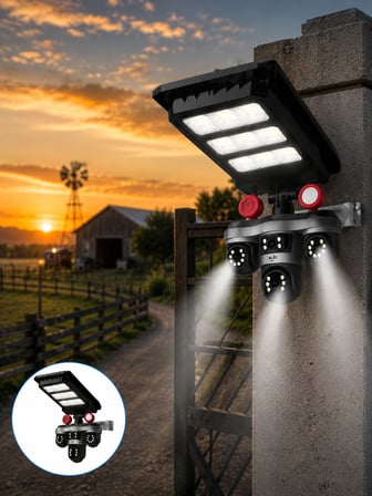Güneş Enerjili 3 Lens Akıllı Güvenlik Kamerası LED Projektörlü Dış Mekan Koruma Sistemi