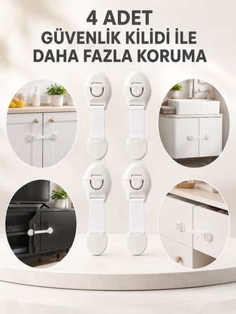 4'lü Esnek Kayışlı Çocuk Güvenlik Kilidi Pratik ve Güvenli Kullanım