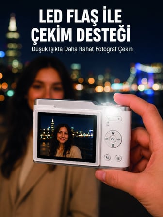 Beyaz 4K Video Kayıtlı 48 MP Dijital Fotoğraf Makinesi  Odaklama