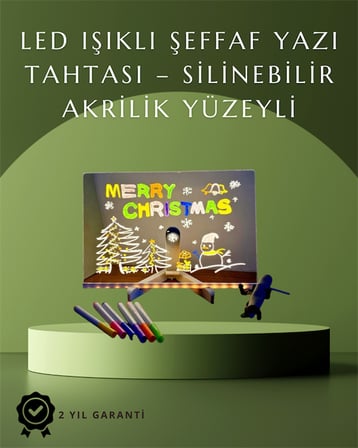 LED Işıklı faf Yazı Tahtası – Neon Etkili Akrilik Pano, Silinebilir, 7 Renkli Kalemli, 30x20 cm