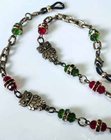Gözlük Zinciri – Kırmızı Yeşil Kristal – Baykuş Figürlü –THINBLACK®