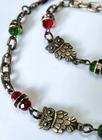 Gözlük Zinciri – Kırmızı Yeşil Kristal – Baykuş Figürlü –THINBLACK®