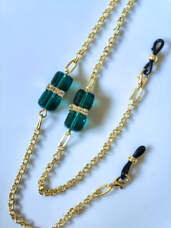 Yeşil Kristal ve Zirkon Taşlı Gözlük Zinciri – THINBLACK®