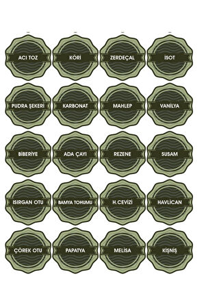 Kuruyemiş, Baharat, Bakliyat Için Kavanoz Etiketleri, 5 Cm - 76 Adet Folyo Sticker